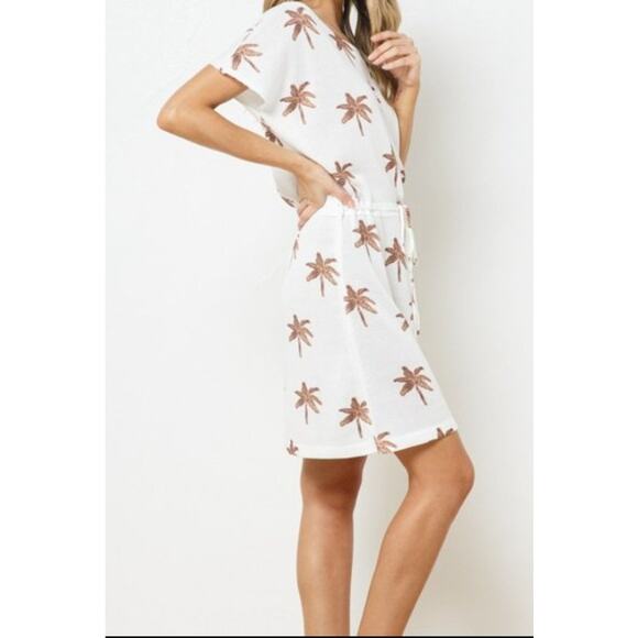 Late Night Apparel Tunic Dress Womens S White Brown Palm Tree Beach Cover Resort - Picture 1 of 13
